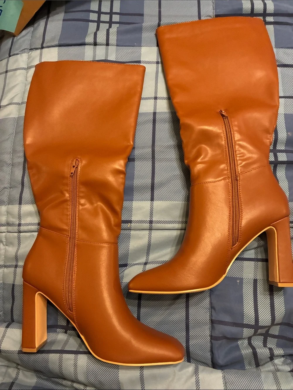 Women's Over-The-Knee Brown Leather Boots with Block Heel